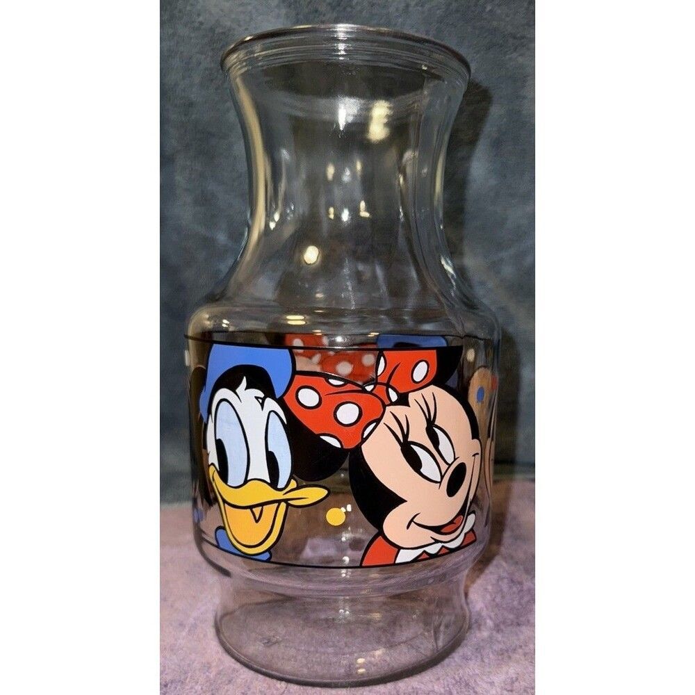 Vintage Disney Mickey Mouse and Friends Juice Carafe 9” Glass Jar Collectible - Picture 2 of 5